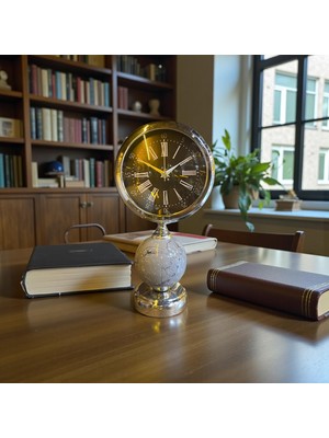 Sleep Nova Silver Globe Dekoratif Masa Saati – Mermer Desenli Lüks Ofis & Salon Saat