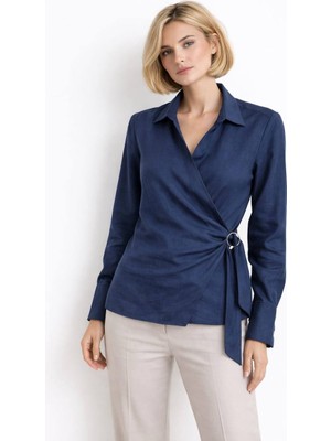 Qimya Butik Egzotik Asortik Kadın Tokalı Kruvaze Bluz