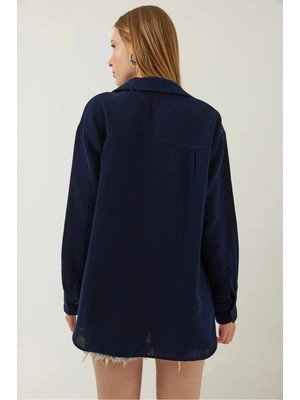 Zengezur Mall Hnrlishp Tek Cepli Müslin Gömlek Lacivert Pt (Beden: L)