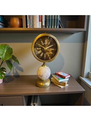 Sleep Nova Heritage Gold Globe Dekoratif Masa Saati – Mermer Desenli Klasik Salon & Ofis Saat (Eskitme)