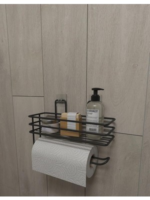Storemax Karaworksell Alper Banyo Yapışkanlı Raflı Kağıt Rulo Havluluk Peçetelik Havlu Kağıltlık Siyah Banyo Mutfak Düzenleyici Raf Banyo Düzenleyici Mutfak Rafı