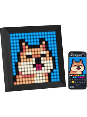 Storemax Karaworksell Divoom Pixoo - 16X16 LED Ekranlı Pixel Art Dijital Resim Çerçevesi App Kontrolü - Oyun Odası ve Komodin Için Serin Animasyon Çerçevesi Duvar/masa Montajı -Siyah