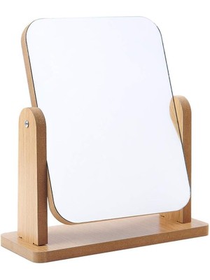 Storemax Karaworksell 13X18 cm Ahşaptan 360 Derece Dönebilen Masaüstü Standlı Ayarlanabilir Makyaj Aynası Masaüstü Ahşap Ayna