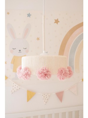 Allians Ince Silindirik Makrome Ip Sargı Büyük Ponponlu Bebek ve Çocuk Odası Sarkıt Avize