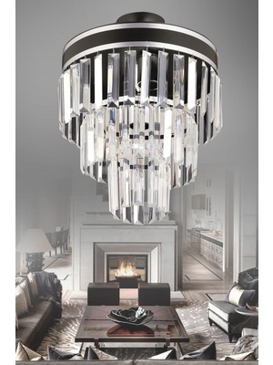 Allians Şık Çağla 3'lü Siyah ve Krom Yaldızlı Modern Avize Seti