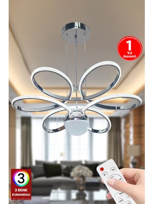 Allians 3 Renk Toplu Krom Gümüş Salon LED Avize, Orkide Ledli Büyük Salon Işığı