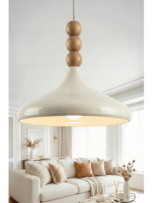 Allians Bohem Ahşap 3 Boncuklu Krem Metal Sarkıt, 35 Cm, Evinize Şıklık Katar