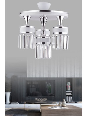 Allians 4'lü Kristal Taşlı Beyaz Krom Yaldızlı Modern Avize