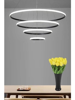 Allians 4'lü Siyah Kasa Beyaz LED Avize, Modern Oturma Odası Işığı