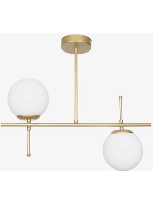 Allians Modern Metal Eskitme Gold Beyaz Cam Yemek Masası ve 2'li Avize Takımı