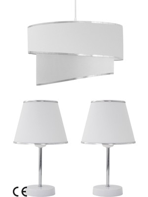 Allians Şık Beyaz Gümüş Abajur ve Avize Seti, Modern ve Elegant Aydınlatma