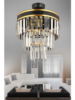 Allians Şık Çağla 4'lü Siyah ve Gold Yaldızlı Modern Salon Avizesi