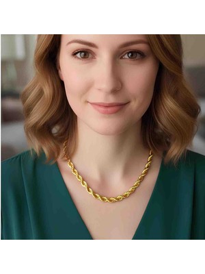 Bontexs Kadın 24K Altın Kaplama Lüks Burgu Model Çelik Kolye - 316L Kararmaz Halat Zincir