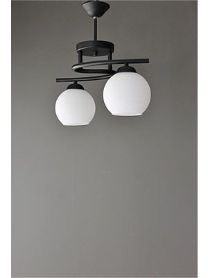 Allians Şık Siyah Beyaz Camlı Poyraz 2'li Salon ve Oda Avizesi