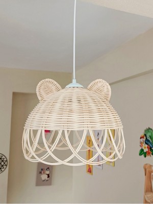 Allians Sevimli Rattan Bambu Ayıcık Çocuk Odası Avizesi, Sıcak Atmosfer Yaratır