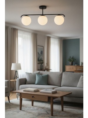 Allians Şık Siyah Kasa Beyaz Camlı 3'lü Avize, Modern ve Zarif Tasarım