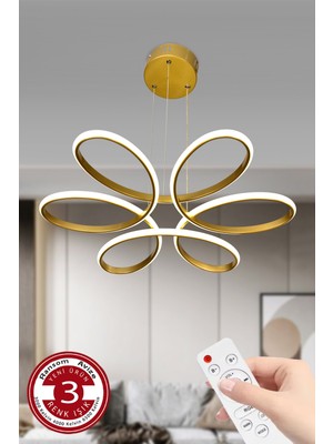 Allians Kumandalı Büyük Salon ve Oda Avizesi, Gold Kasa, Ledli, Papatya Tasarımı