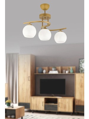 Allians Modern 3'lü Eskitme Gold ve Beyaz Camlı Avize, Şık ve Işıltılı Tasarım