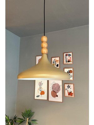 Allians Bej Ahşap Boncuklu Tekli Avize Sarkıt, Salon ve Mutfak Için Şık Aydınlatma