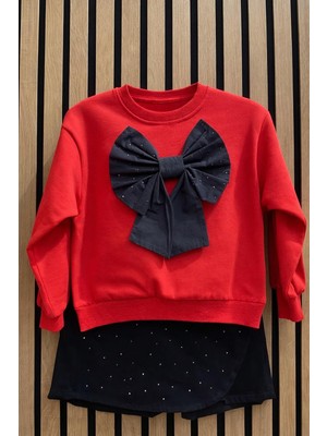 NerKids Kız Çocuk Kırmızı Fiyonklu Takım