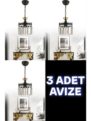 Allians 3'lü Kristal Taşlı Modern Avize Seti, Şık ve Parlak Aydınlatma