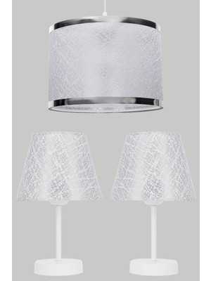 Allians Şık Dantelli Beyaz Avize ve Abajur Seti, Zarif ve Işıltılı Aydınlatma