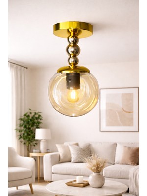 Allians Şık Bal Glop Camlı Gold Hol Avizesi, Modern ve Zarif Tasarım