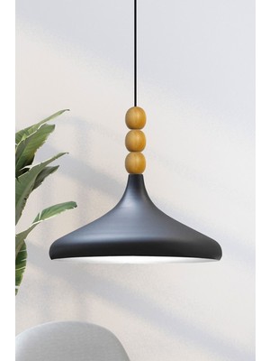 Allians Siyah ve Iç Beyaz Ahşap Boncuklu Sarkıt Avize, Şık Salon ve Mutfak Lambası