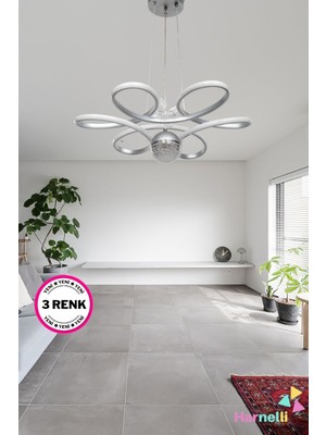 Allians 3 Renk Yanabilen Şeker Camlı Modern Ledli Avize, Şık ve Parlak Tasarım