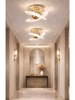 Allians Şık Kristal Plafonyer Avize, Gold Sarı, LED Işıklı, Modern Tasarım
