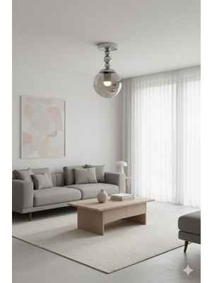 Allians Şık Füme Glop Camlı Krom Plafonyer, Ev ve Ofis Için Modern Aydınlatma