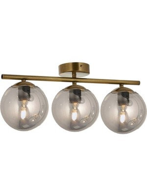 Allians Şık Modern Füme Camlı Üçlü Plafonyer Avize, Zarif ve Işıltılı Aydınlatma