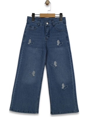 Bellamio Kids Taşlı Kelebek Nakışlı Kız Çocuk Kot Pantolon/jean