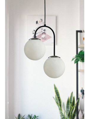 Allians Modern Siyah Sarkıt Avize, Beyaz Cam Detaylı, Salon, Mutfak ve Yatak Odası Için