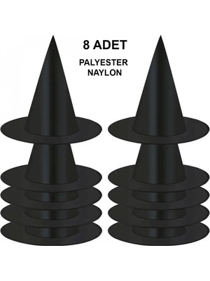 Marsilyan 8 Adet Siyah Cadı Şapkası – Yetişkin &amp;amp;amp; Çocuk Kostüm Aksesuarı (4887)