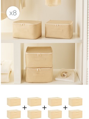 Home Wave 8'li Küçük Boy Bej Pötikare Hurç Set 30 x 22 x 18 cm