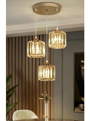 Allians Şık Kristal Taşlı Gold Sarkıt Avize, Modern ve Şık Tasarım