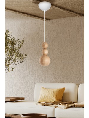 Allians Modern Ahşap Detaylı Bohem Rustik Sarkıt Avize, Şık ve Doğal Salon Aydınlatması