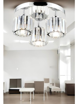 Allians Modern Kristal Taşlı Üçlü Tavana Asma Avize, Şık ve Parlak Tasarım