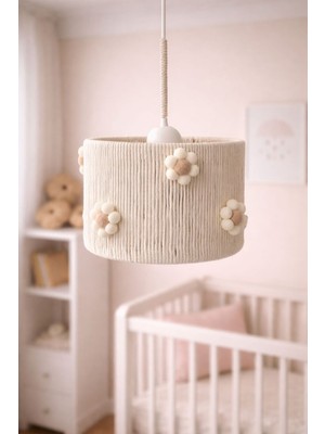 Allians Renkli Ponpon Çiçekli Silindir Sarkıt Avize, Genç ve Çocuk Odası Dekoru