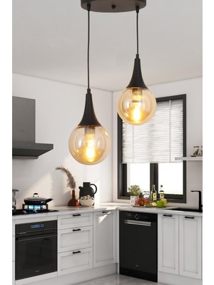 Allians Şık Siyah Cam Sarkıt Avize, Modern Dekoratif Aydınlatma