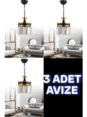 Allians Şık 3'lü Kristal Taşlı Tekli Avize Seti, Modern Tasarım, Parlak ve Zarif Işık