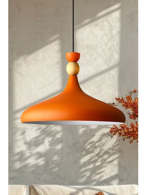 Allians Turuncu Ahşap Şapka Sarkıt Avize, Salon, Mutfak, Cafe, Butik Aydınlatma