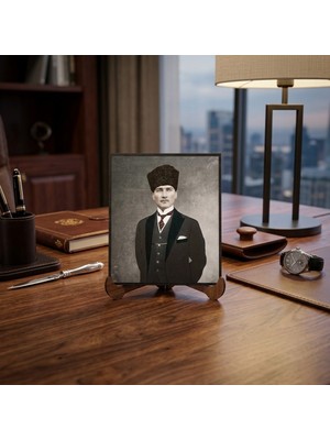 Hedea Atatürk Masaüstü Ahşap Tablo - Kabartmalı Baskı Şık Hediyelik 10X12 cm No 1