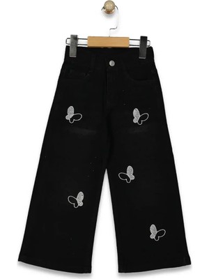 Bellamio Kids Taşlı Kelebek Nakışlı Siyah Kız Çocuk Kot Pantolon/jean