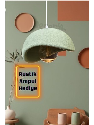 Allians Modern Beton Görünümlü Tekli Sarkıt Avize, Bohem Tasarım, Rustik Ampul Hediyeli