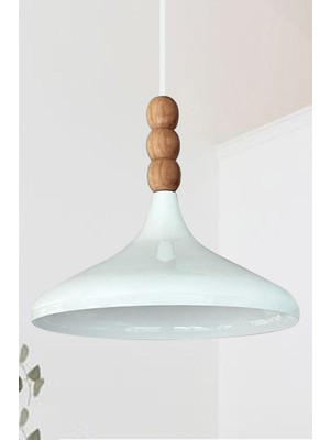 Allians Beyaz Ahşap Boncuklu Tekli Avize, Salon ve Mutfak Için Şık Sarkıt Lamba