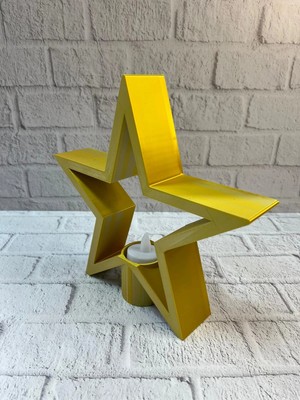 Ucuz Tekno Sarı Yıldız Mumluk Modern Salon ve Raf Dekoru