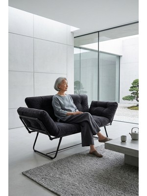 AVYNA Comfort & Luxury Katlanır Yataklı Ikili Kanepe | Mekanizmalı Çekyat Koltuk | Ithal Kumaş - Füme