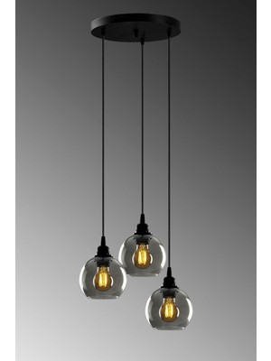 Allians Modern Siyah Füme Camlı 3'lü Sarkıt Avize, Şık ve Şık Aydınlatma